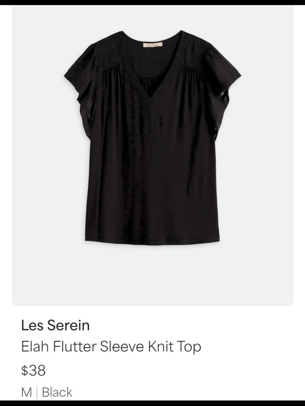 Les Serein Elah Flutter Sleeve Top - Black